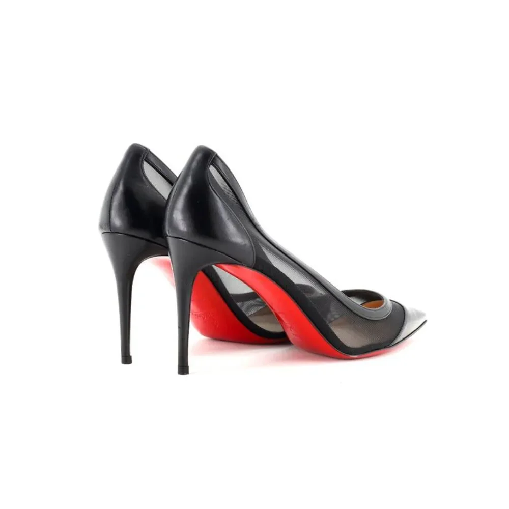 Christian Louboutin Women's Galativi Pumps Leather and Mesh 85 Black, Clear - Picture 3 of 5